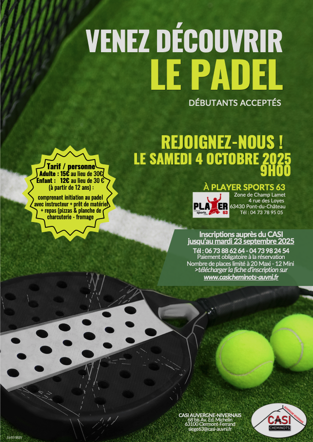 Découverte du Padel avec Player Sports 63 – Puy-de-Dôme