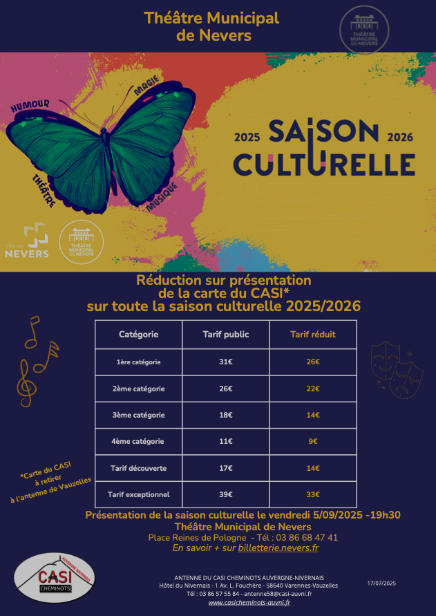 Saison culturelle 2025/2026 du Théâtre Municipal de Nevers
