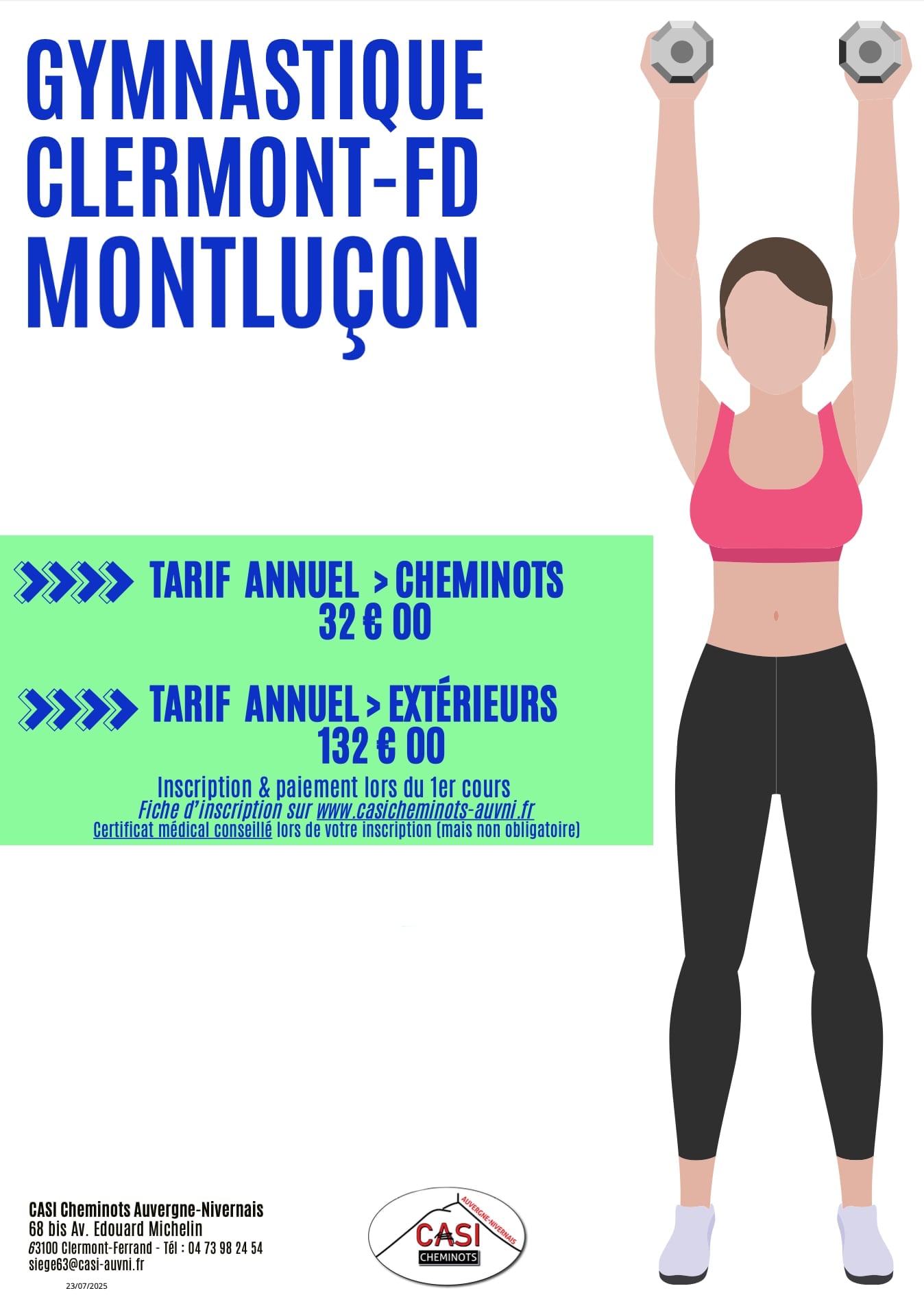 Cours de gymnastique à Clermont-Fd et Montluçon